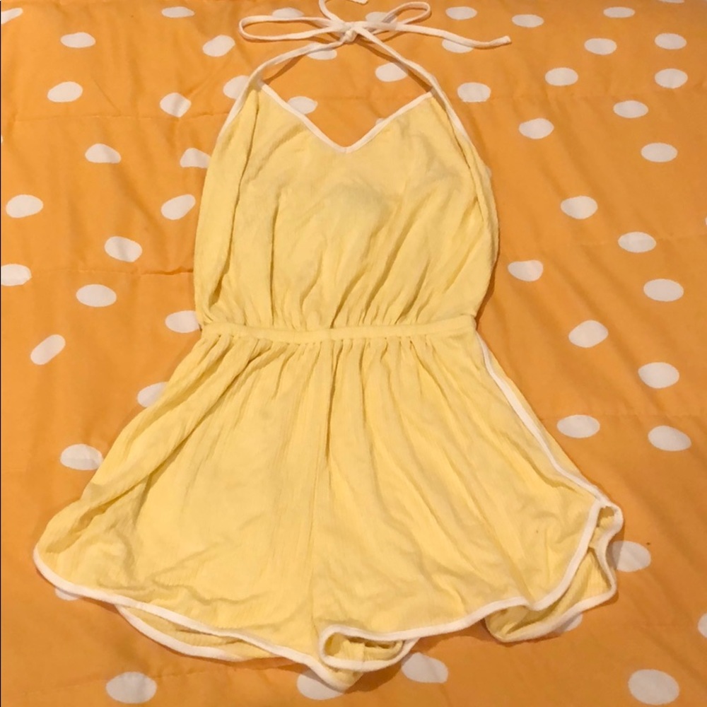 Yellow ribbed halter romper